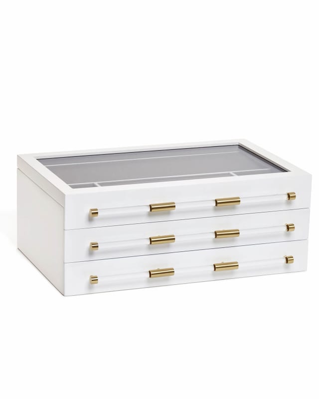 Large Antique Brass Jewelry Box in White Lacquer image number 0.0