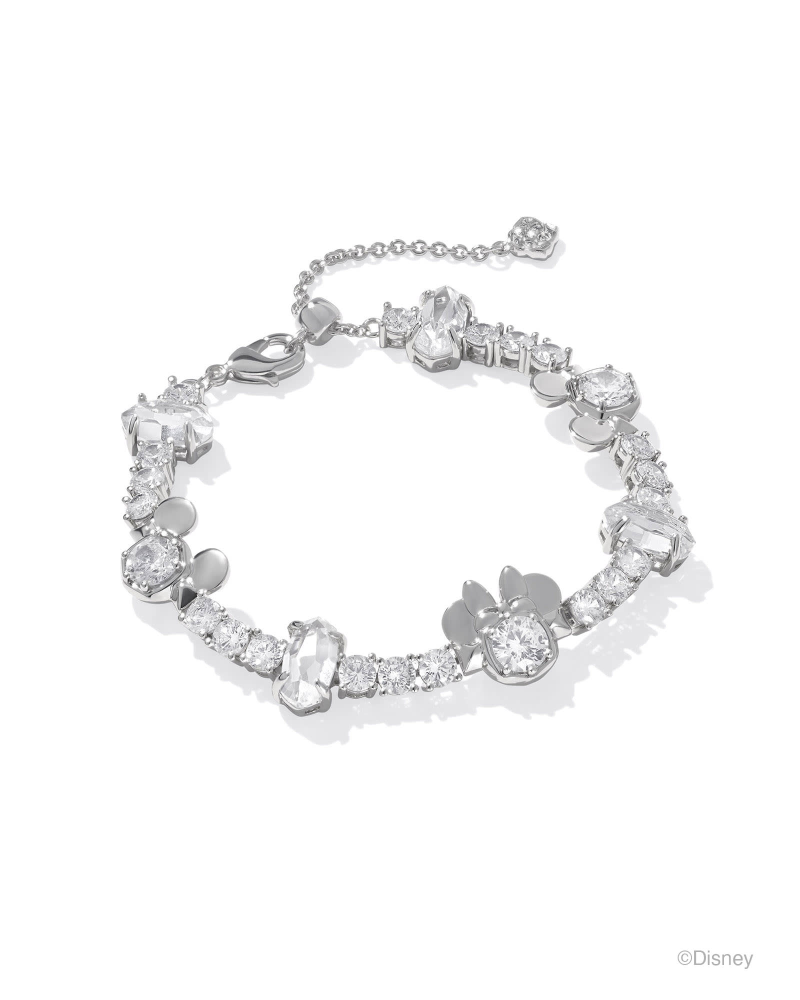 Disney | Kendra Scott Silver Mickey Mouse and Minnie Mouse Tennis Bracelet in White CZ | Crystal/Metal Rhodium