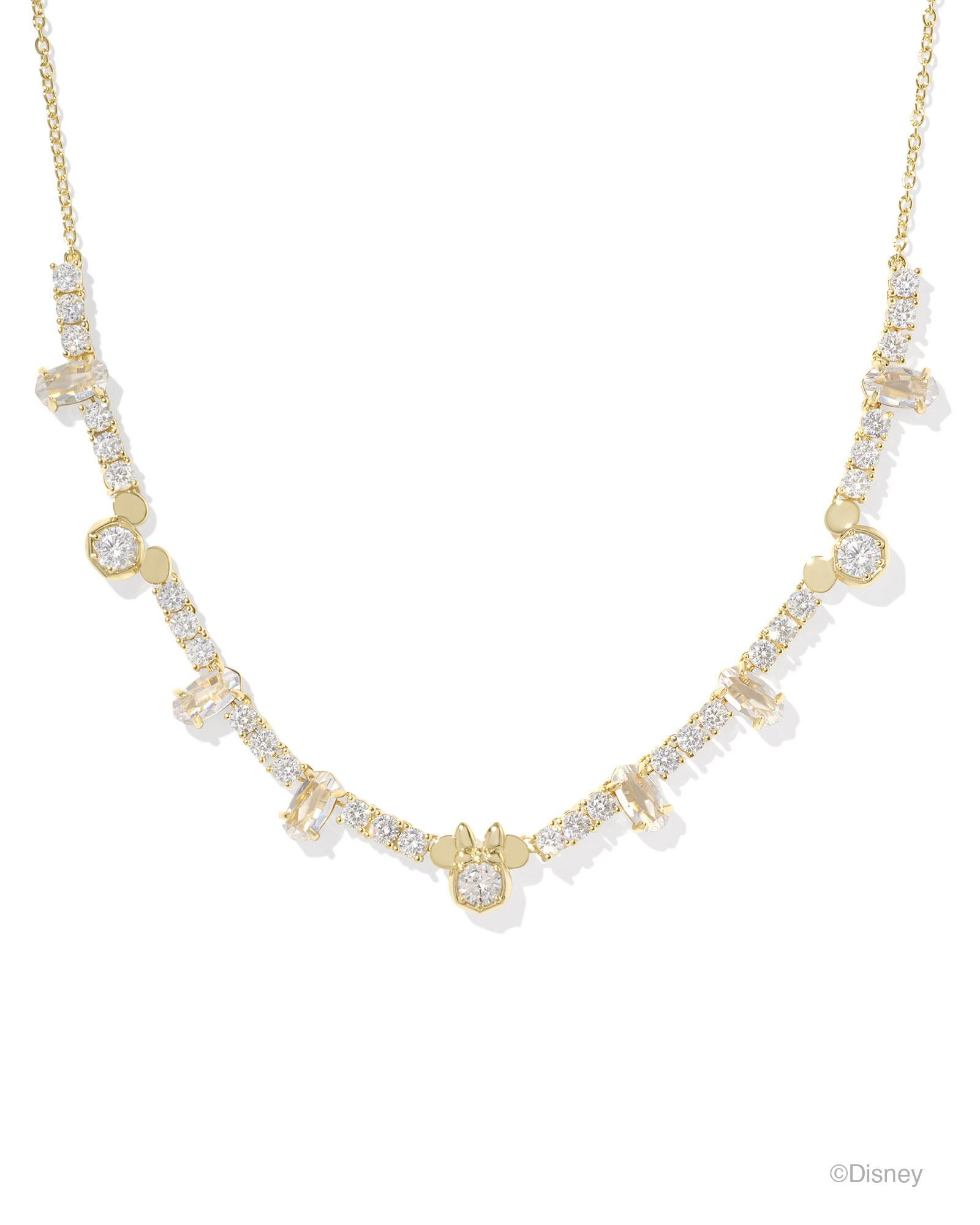 Disney | Kendra Scott Gold Mickey Mouse and Minnie Mouse Tennis Necklace in White CZ | Crystal