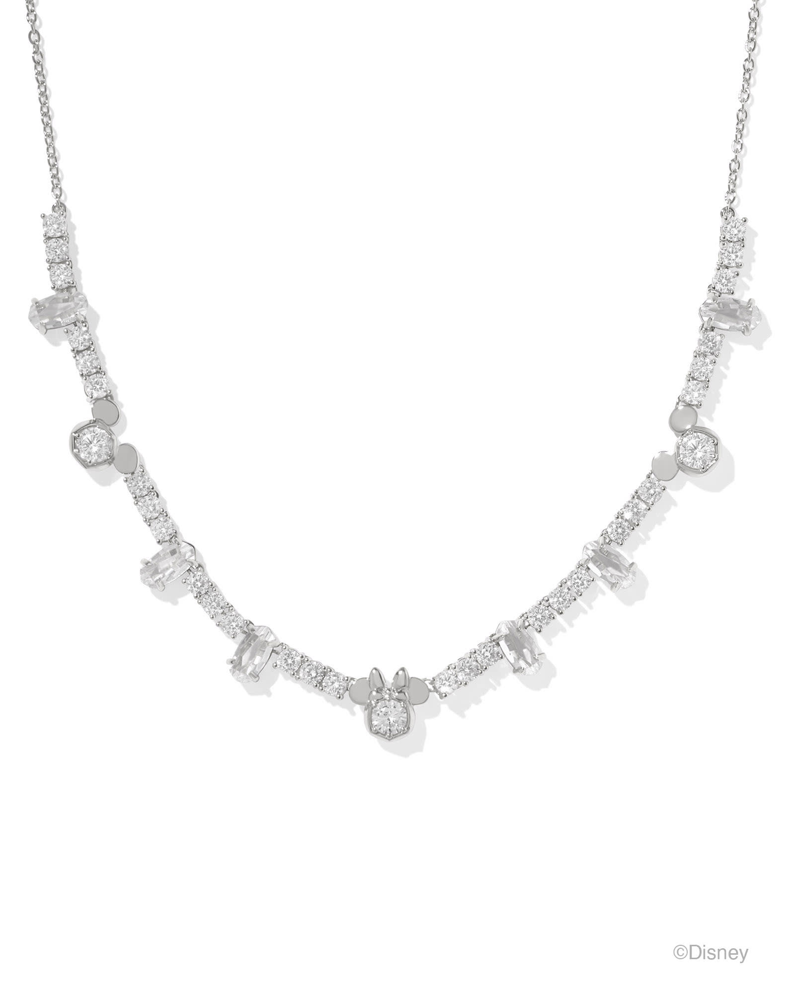 Disney | Kendra Scott Silver Mickey Mouse and Minnie Mouse Tennis Necklace in White CZ | Crystal/Metal Rhodium