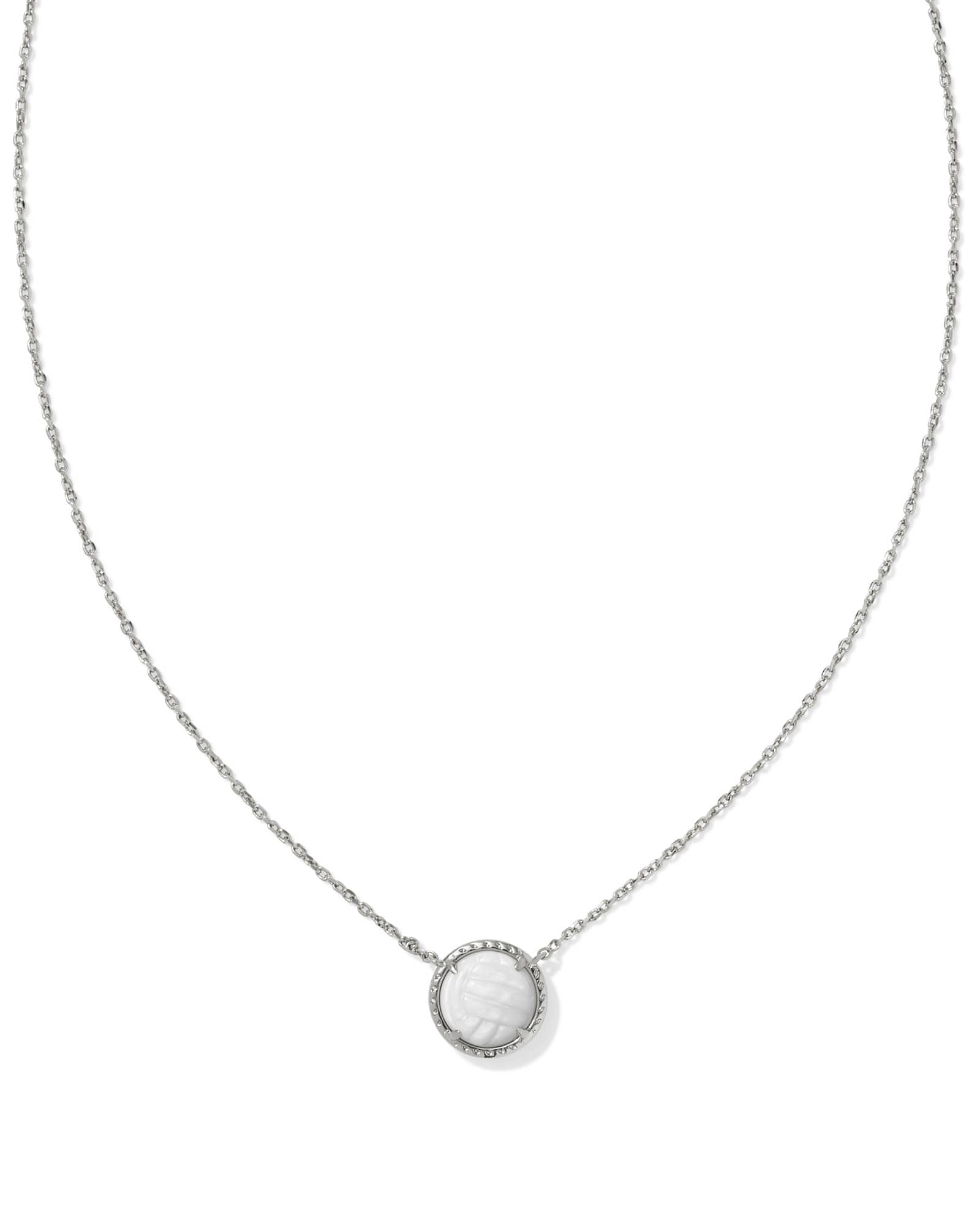 Kendra Scott Volleyball Silver Short Pendant Necklace in White Mother-of-Pearl | Mother Of Pearl/Metal Rhodium